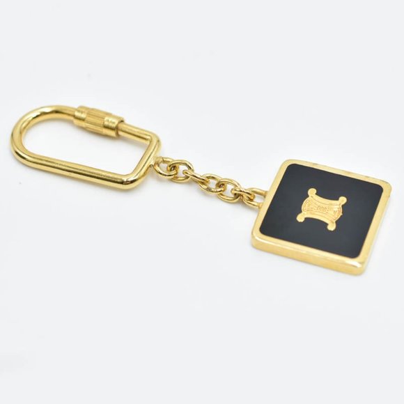 Celine Accessories Celine Logo Vintage Gold Plated Enamel Keychain